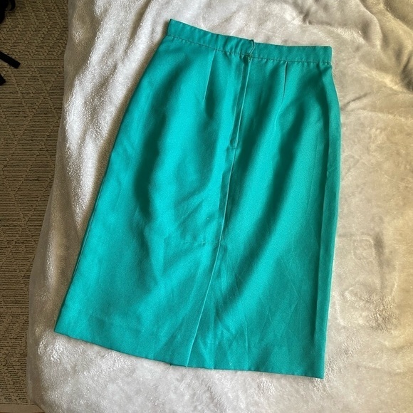 Vintage 80s High Waisted Teal Pencil Skirt - Picture 3 of 5